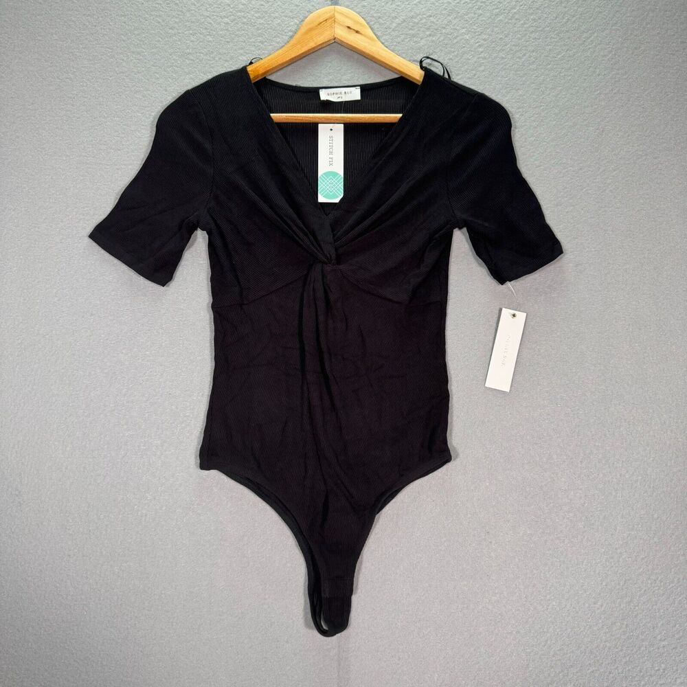 Sophie Rue Body Suit Womens Small Black Rhiannon Knot Front Rib Stretch Short